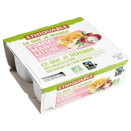 4 Pots de purée de fruits BIO - Pomme, mangue, litchi - 4x100g - ETHIQUABLE