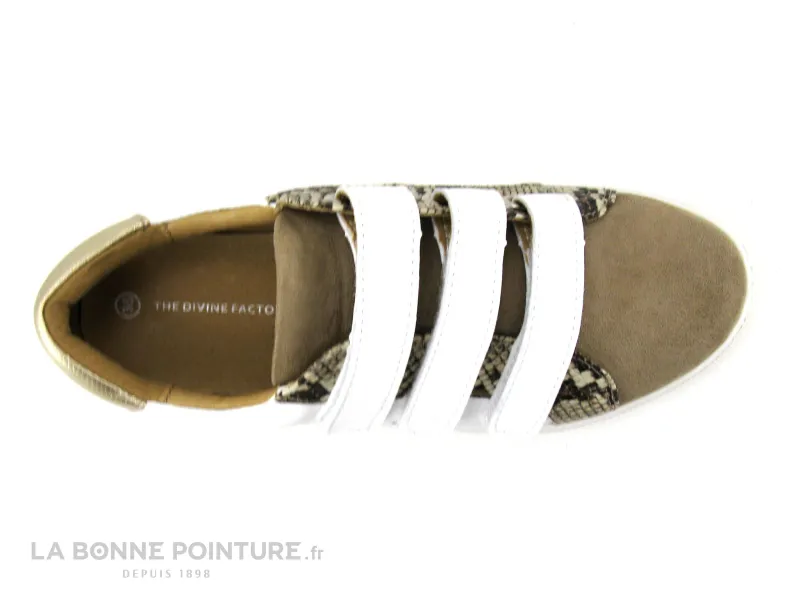 Achat chaussures The Divine Factory Femme Basket, vente The Divine Factory QL4505 Blanc Beige - Basket 3 velcros Femme