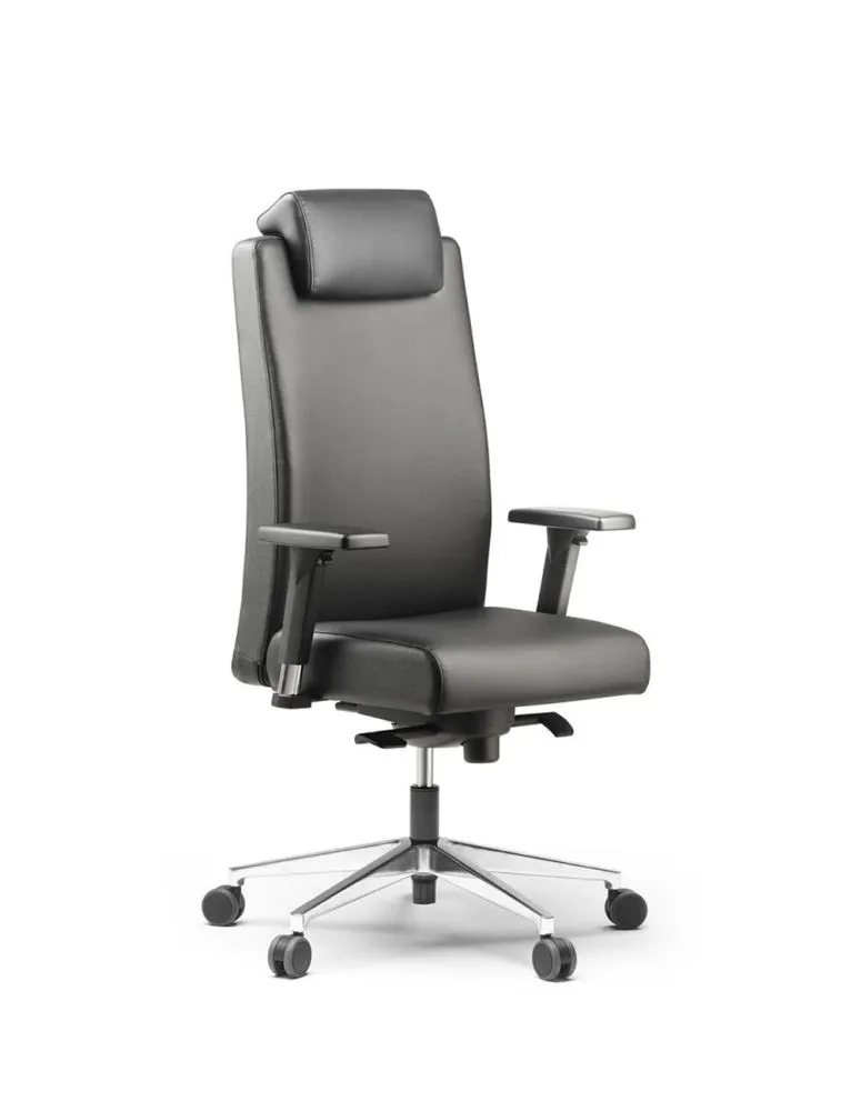 BOST Fauteuil de direction CUIR haut dossier, base aluminium poli, roulettes sol du | Sokoa