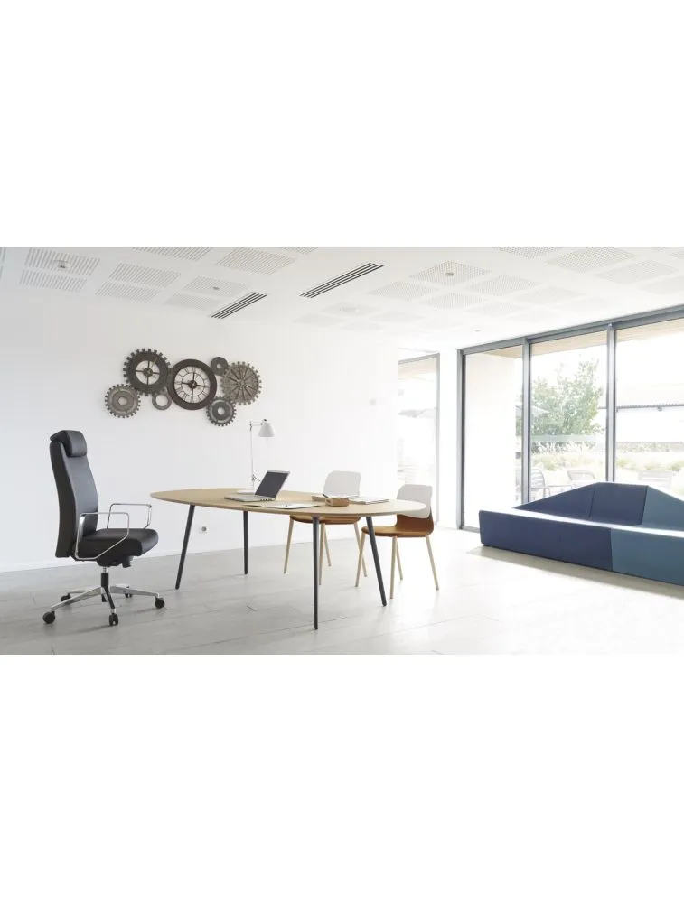 BOST Fauteuil de direction CUIR haut dossier, base aluminium poli, roulettes sol du | Sokoa