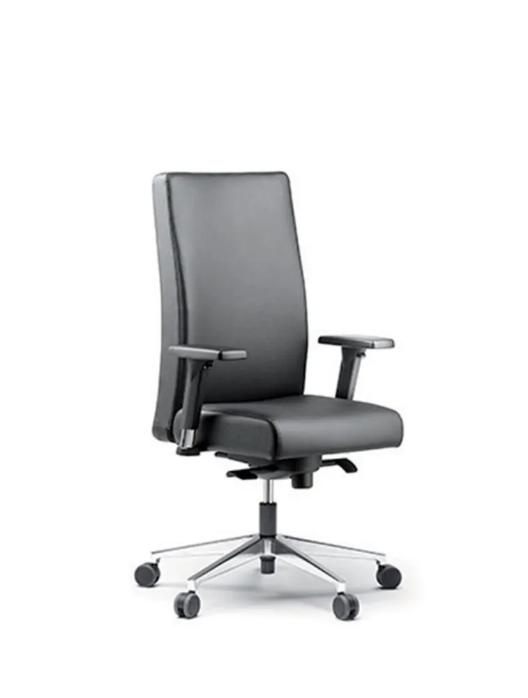 BOST Fauteuil de direction CUIR haut dossier, base aluminium poli, roulettes sol du | Sokoa