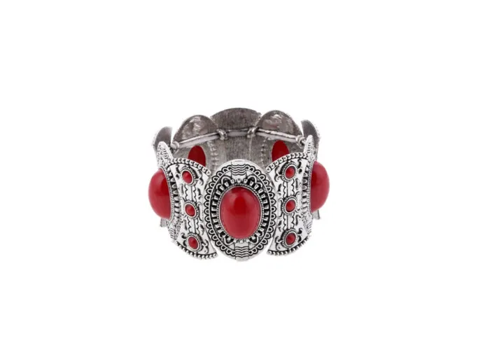 Bracelet argenté/rouge sur élastique