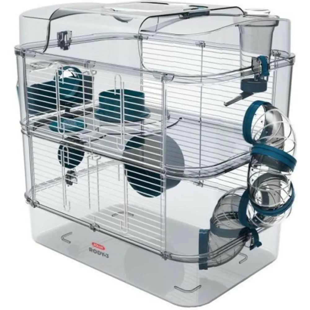 Cage sur 2 étages pour hamsters, souris et gerbilles - rody3 duo - l 41 x p 27 x h 40,5 cm - bleu