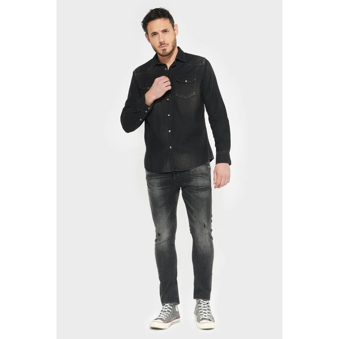 Chemise Juanito en jeans noir délavé Le Temps des Cerises - Chemise Homme sur MenCorner