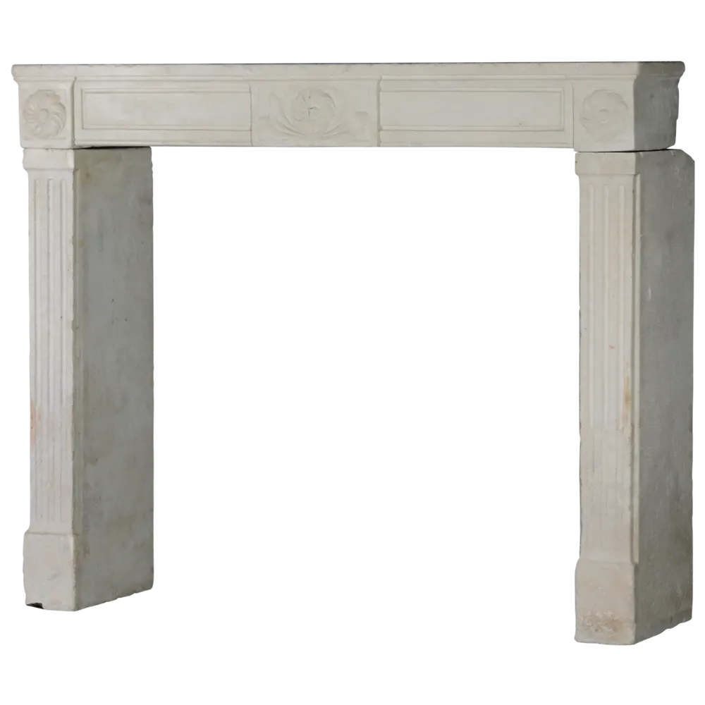Classic limestone fireplace.