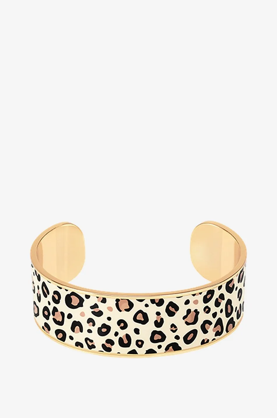 Jonc large en laiton émaillé Tina Blanc Sable Léopard - 2 cm