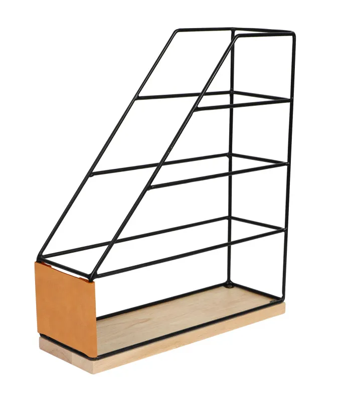 Organiseur de bureau porte documents bois et métal 25x8.5x29cm