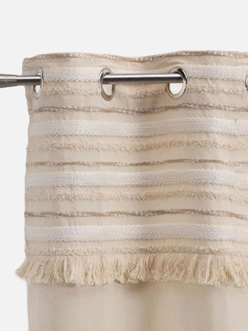 Beige Woven Top Fringed Curtain