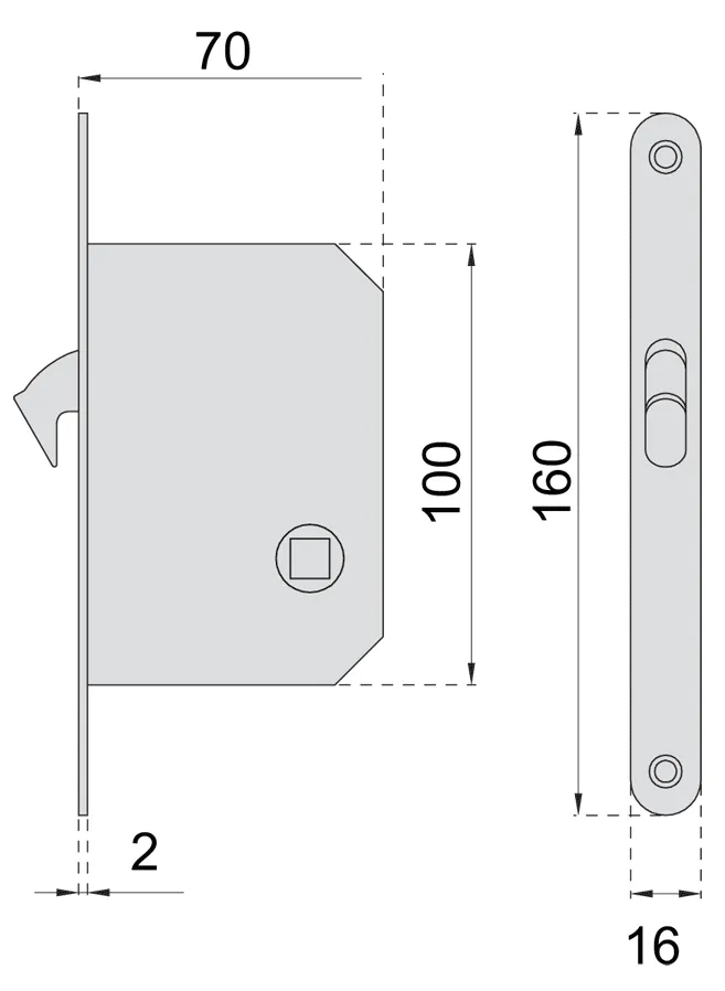 SET SERRURE AVEC POIGNEE CUVETTE CARREE