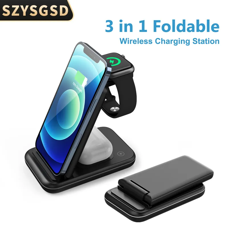Station de charge sans fil 3 en 1 pour iPhone 13 12 11 Apple Watch, support de charge rapide pour Airpods Pro iWatch 7 6 SE avec