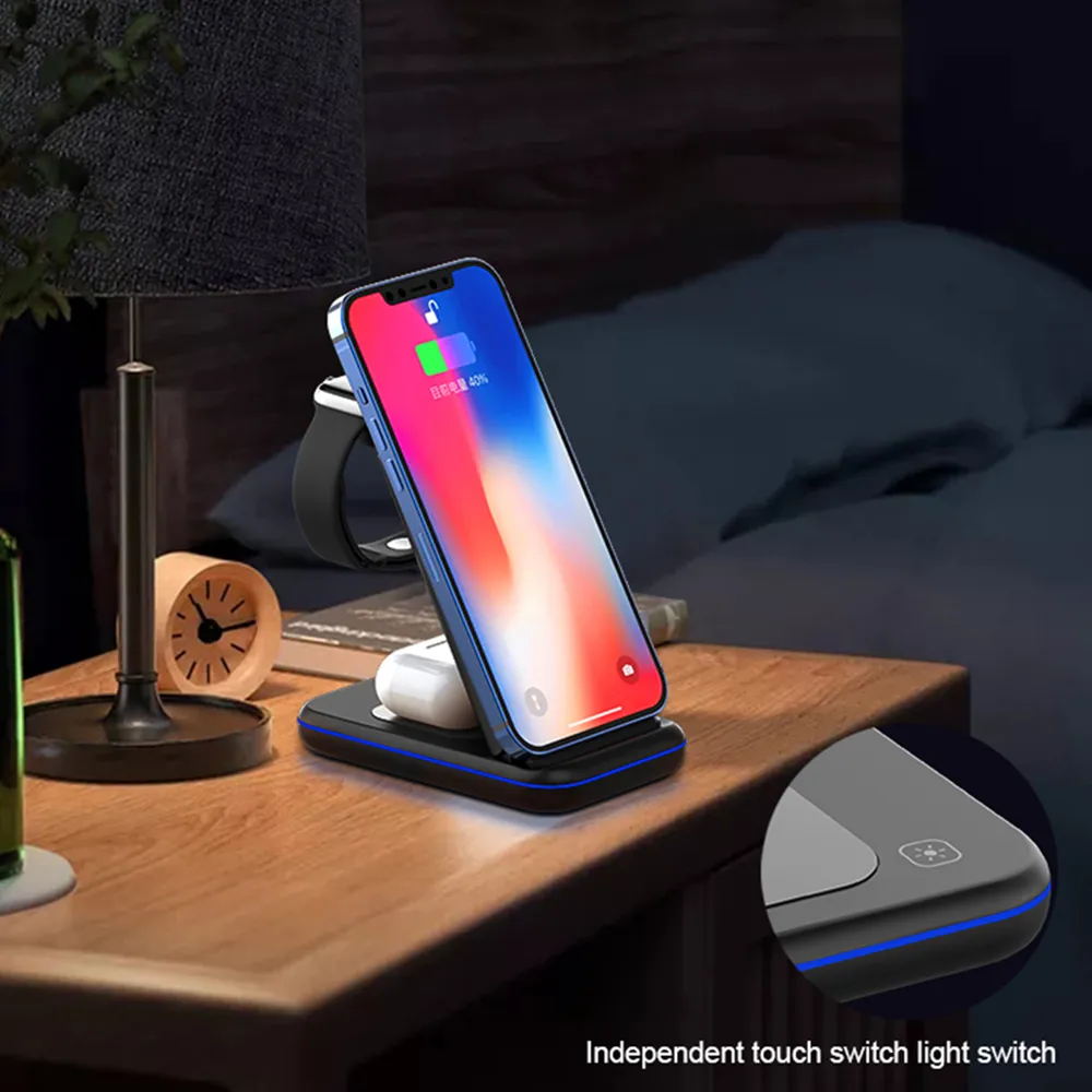 Station de charge sans fil 3 en 1 pour iPhone 13 12 11 Apple Watch, support de charge rapide pour Airpods Pro iWatch 7 6 SE avec