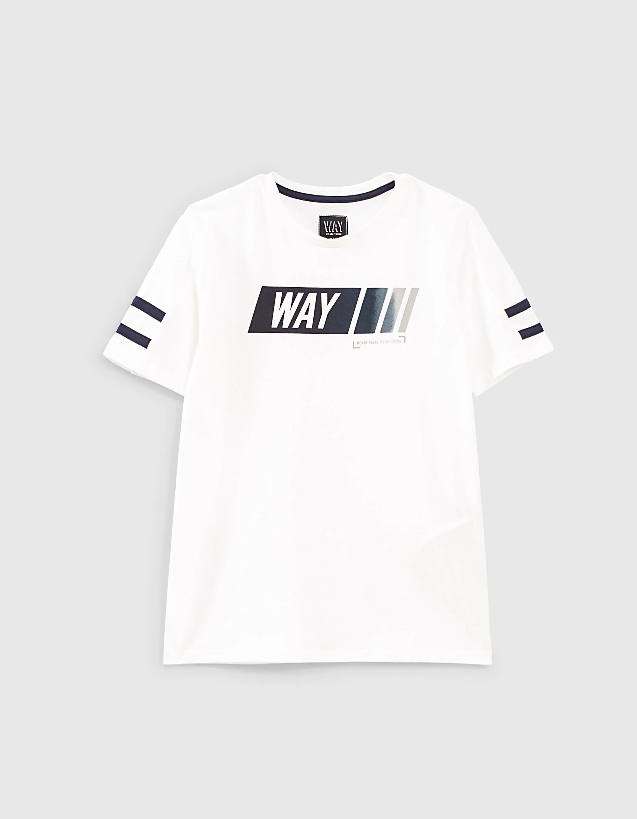T-shirt blanc manches rayées navy bio garçon