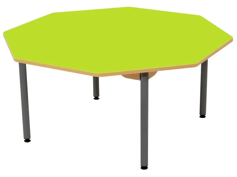 TABLE PLATEAU STRATIFIÉ - PIÉTEMENT MÉTAL GRIS - Octogone Ø 120 cm